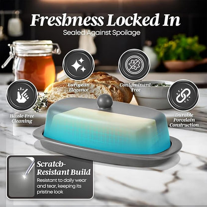 Flexzion Ceramic Gray European Butter Dish - Image 6