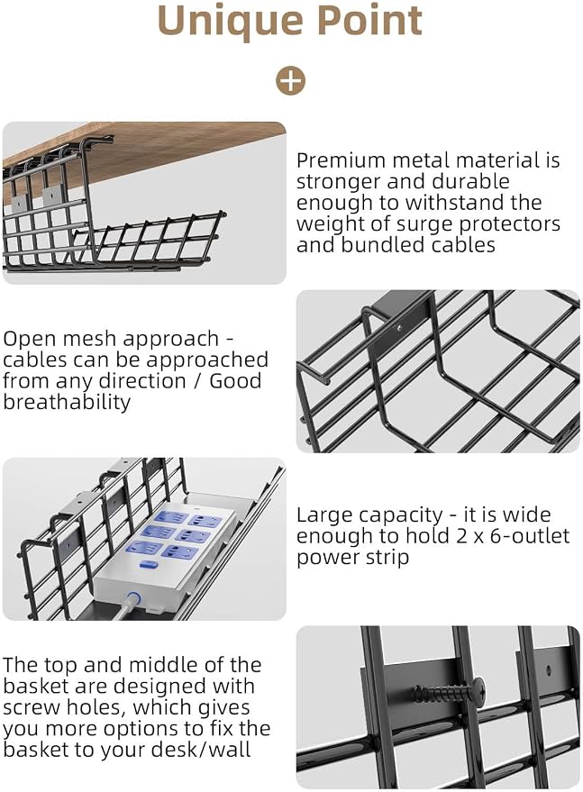 2 Pack DELAMU Under Desk Cable Management Tray, Large Metal Cord Organizer - Image 9