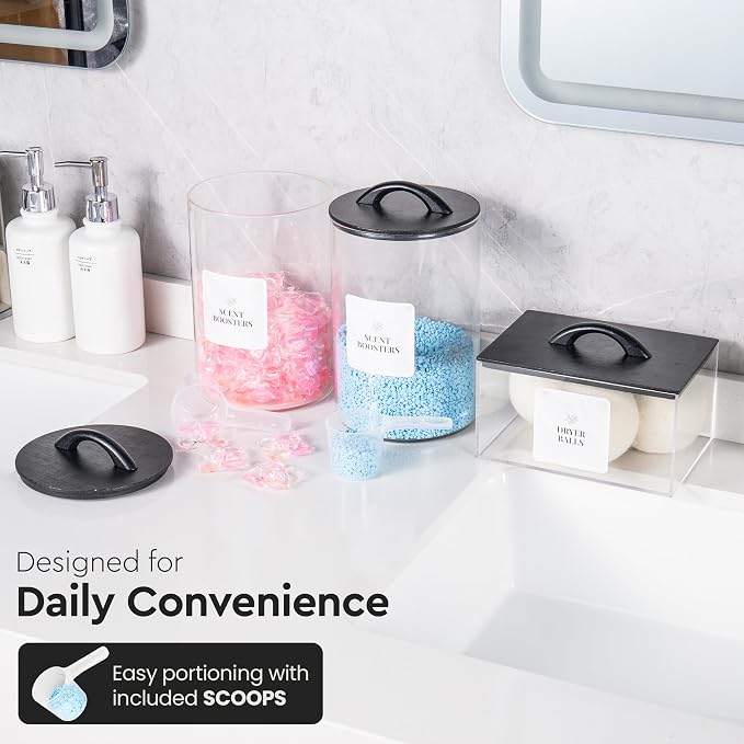 Laundry Pod Storage Container Set | Two 3L Glass Jars & One Acrylic Dryer Sheet - Image 6