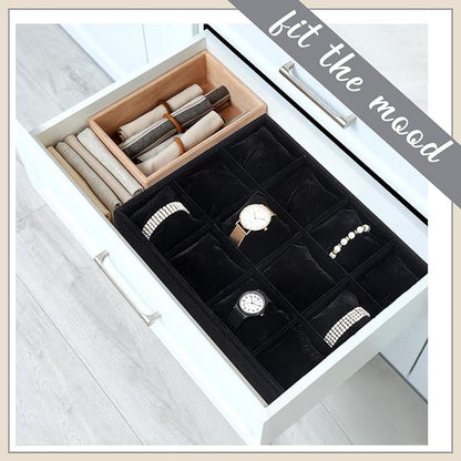 2 Pieces 12 Grid Velvet Watch Tray Jewelry Organizer Stackable Watch Bracelet - Image 6