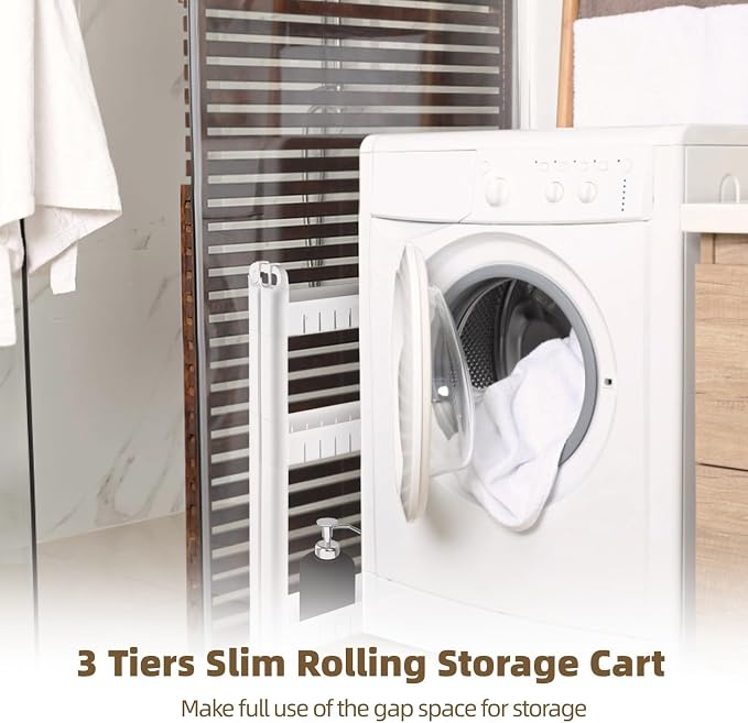 3 Tiers Slim Rolling Storage Cart, 3.5 Inches Slim Slide out Bathroom Organizer - Image 2