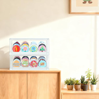 2 Pack Button Pin Display Case – 4-Tier Clear Badge Storage Box, Stackable - Image 7
