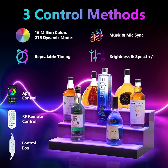 Led Lighted Liquor Bottle Display Shelf, 20 Inch 3 Tier Whiskey Rack, Support - Image 2