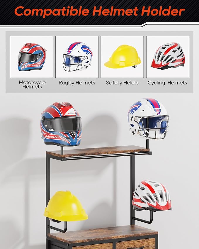 Motorcycle Helmet Holder Wall Mount, Solid Wood and Metal Helmet Rac, - Image 4