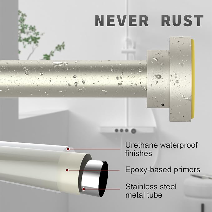 Thestoa Brushed Nickel Shower Curtain Rod Adjustable 43-66 inch, Anti-Rust - Image 4