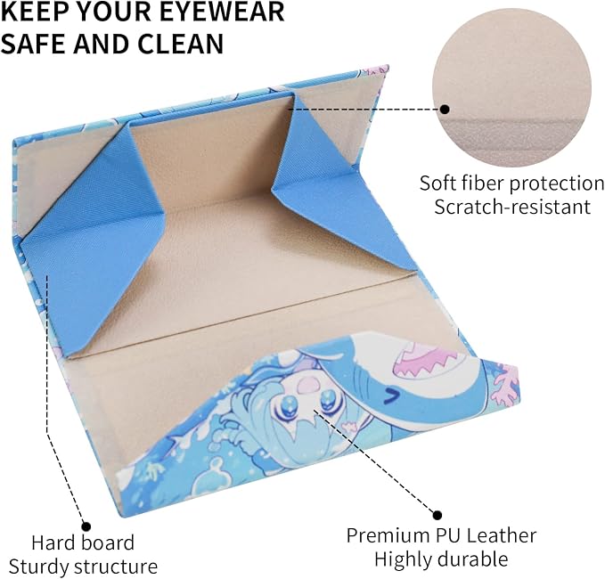 Foldable Glasses Case, Magnetic PU Leahter Sunglasses Case, Cute Hard Shell - Image 5