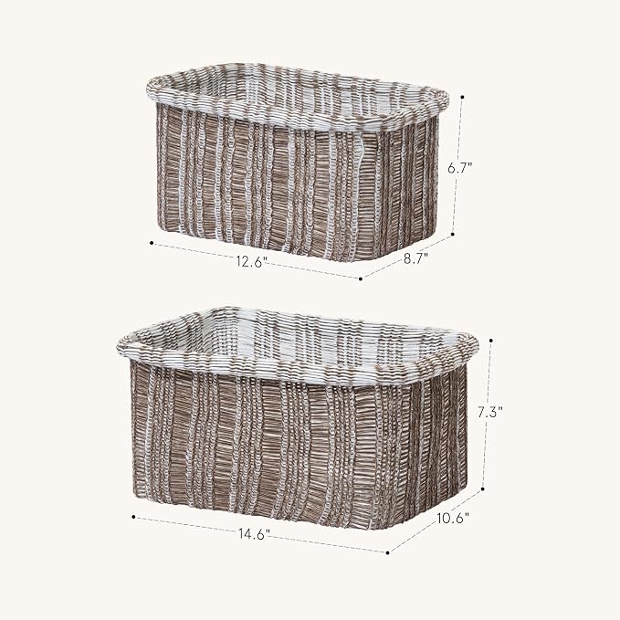 La Jolie Maison Blended Fabric Storage Baskets Set of 2, Rectangle Knitted - Image 4