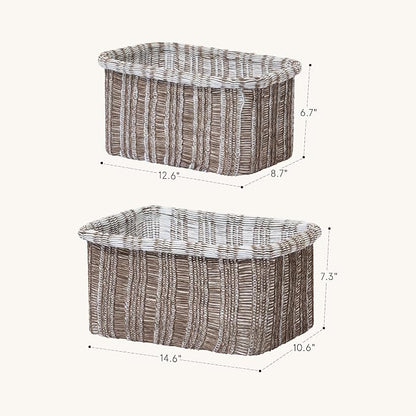 La Jolie Maison Blended Fabric Storage Baskets Set of 2, Rectangle Knitted - Image 4