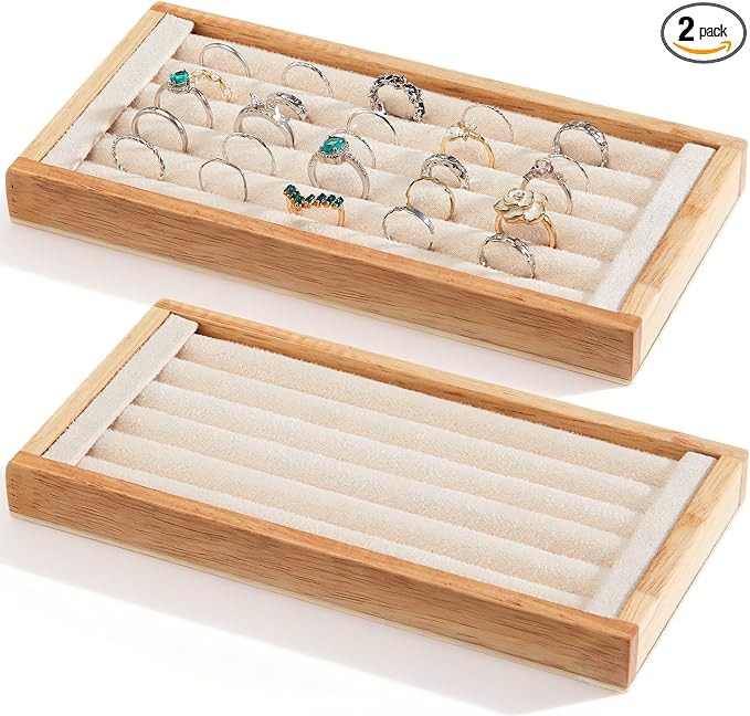 Novabright 2 Pcs Bamboo Ring Holder Bamboo Ring Display Stand 5 Slot Rings by Unknown