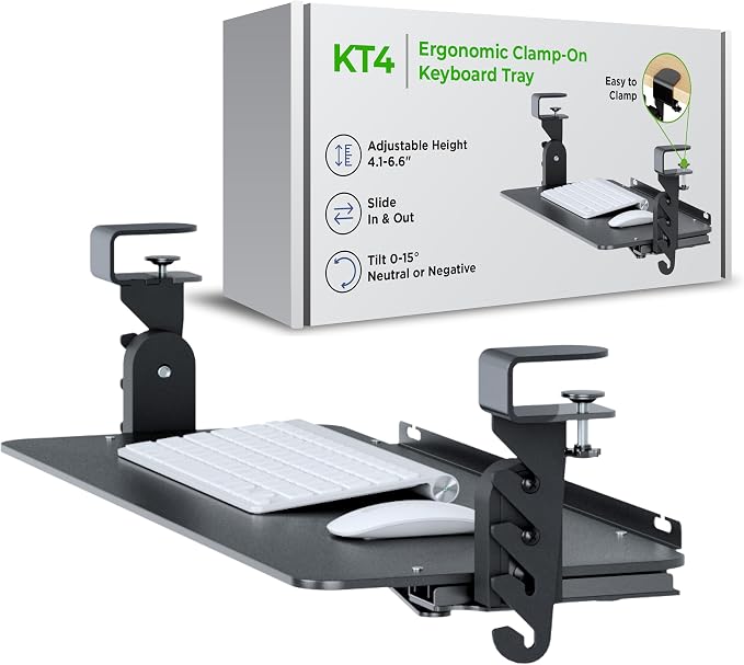 Kt4 Clamp on Keyboard Tray, Adjustable Slide Out Drawer by UncagedErgonomics