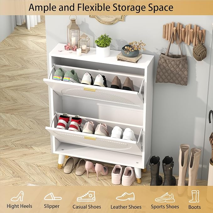 White Shoe Storage Cabinet: 24" Ultra Thin Small Shoe Cabinet - Image 6