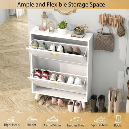 White Shoe Storage Cabinet: 24" Ultra Thin Small Shoe Cabinet - Image 6