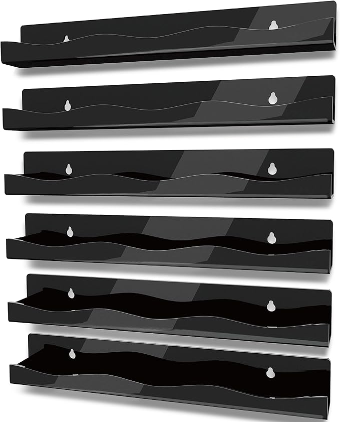 YMVV 15" Nail Polish Rack Wall Mounted Shelf, 6 Pack Black Acrylic Organizer by YMVV
