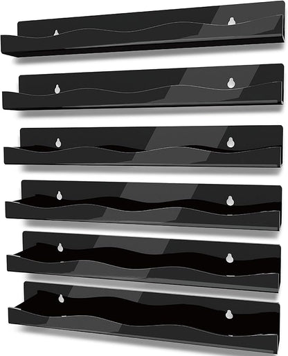 YMVV 15" Nail Polish Rack Wall Mounted Shelf, 6 Pack Black Acrylic Organizer by YMVV