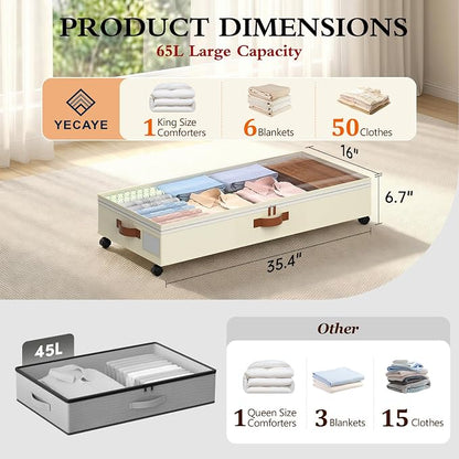 Yecaye Under Bed Storage with Wheels, 65L Under Bed Storage Containers with - Image 2