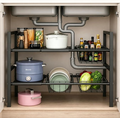 Expandable Under Sink Organizer, 2 Tier Under Sink Shelf, Height Adjustment by Unknown