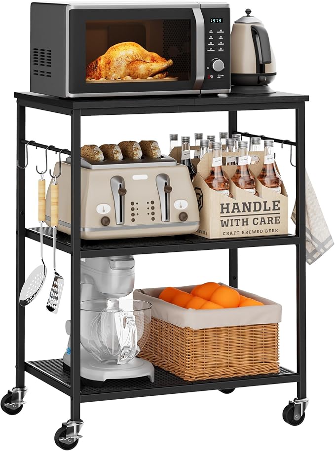 Homleke 3-Tier Rolling Kitchen Microwave Cart, Kitchen Utility Cart on Lockable - Image 7