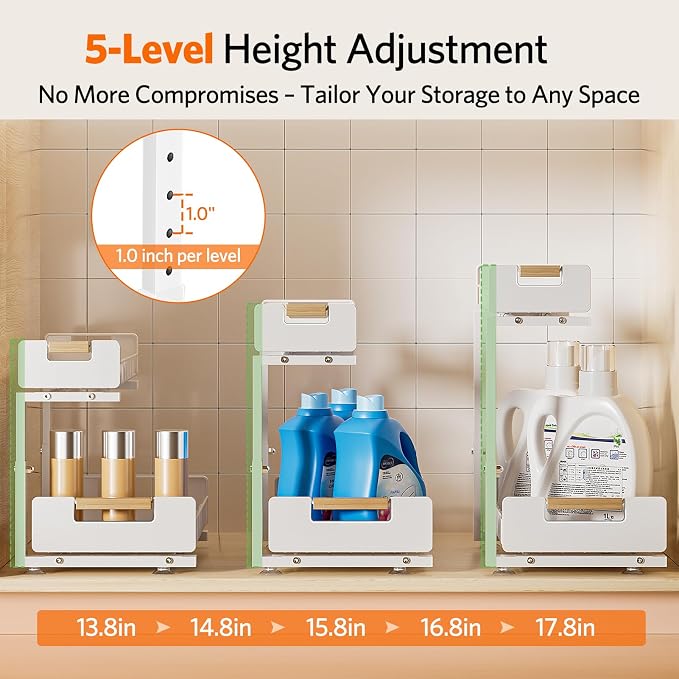Delamu 2-Pack Under Sink Organizer, 2 Tier Pull out Under the Kitchen Sink - Image 3