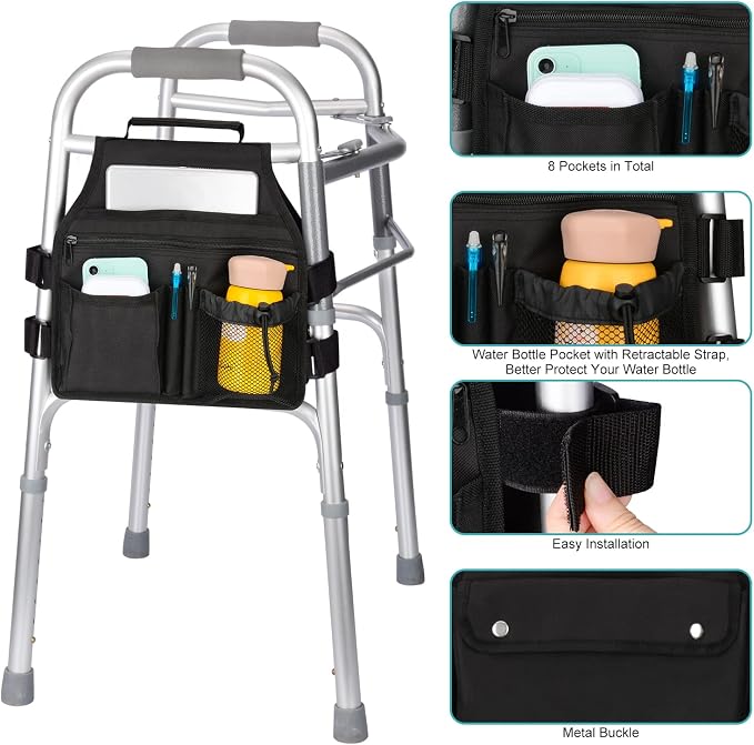 supregear Side Walker Bag, Walker Accessories Bag w/Cup Holder, Folding Walker - Image 3