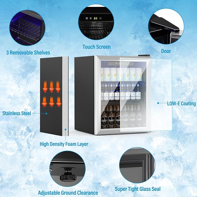 1.6 Cubic Feet Mini Fridge, 70 Can Freestanding Beverage Refrigerator - Image 2