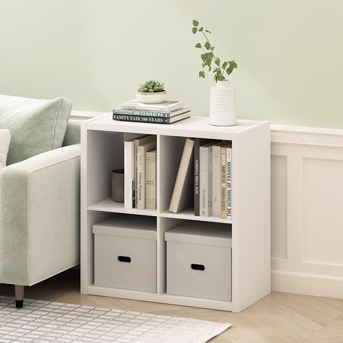 Furinno Cubicle Book Shelf, 4-Cube Bookshelf, Extra Thick Frame Reversible by Furinno-FitsYourSpaceFitsYourBudget
