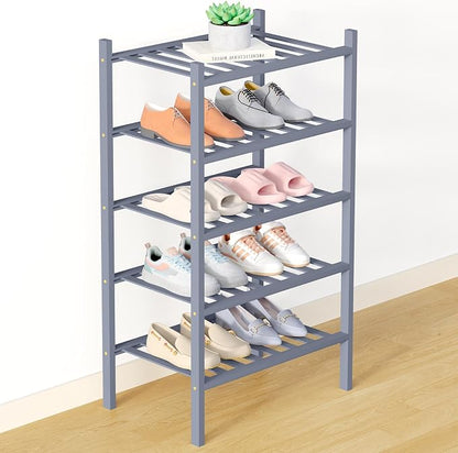 Smiry Bamboo Shoe Rack for Closet, 5 Tier Small Wooden Stackable Shoe Organizer by Smiry