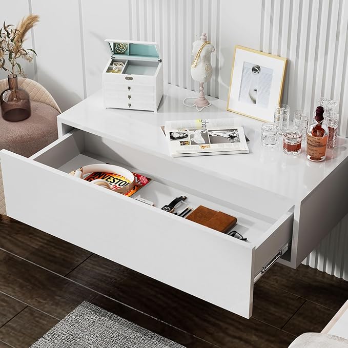 HedoAjim White Modern Floating Wall Mounted Nightstand - Image 7