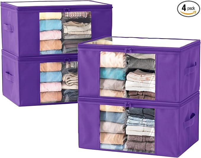 Clothes Storage Bags, Foldable Thick Fabric Blanket Storage Bags, Large Clear by Hopack