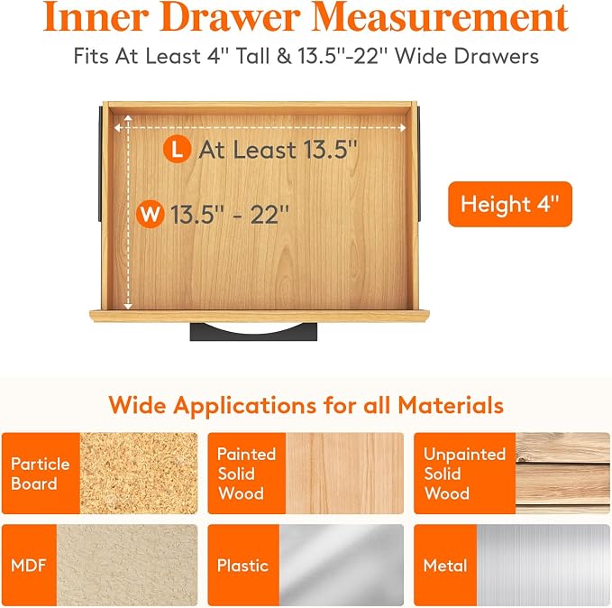 Lifewit 8 Pack Drawer Dividers Plastic 4" High, 13.5-22" Adjustable Drawer - Image 2