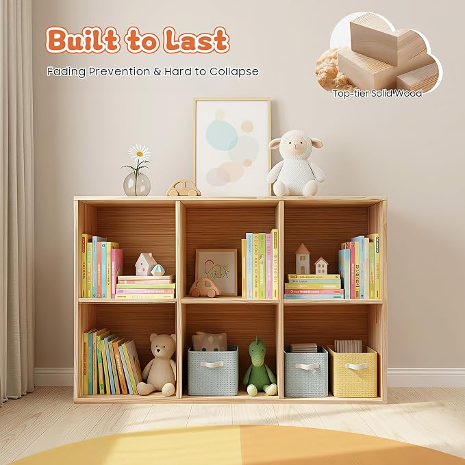 6 Cube Storage Shelf, 2-Tier Solid Wood Cube Storage Organizer, Vertical or - Image 2