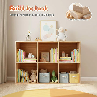 6 Cube Storage Shelf, 2-Tier Solid Wood Cube Storage Organizer, Vertical or - Image 2