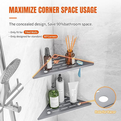 Corner Shower Shelves with Rozar Hole, Rustproof Stainless Steel Shower Caddy - Image 3