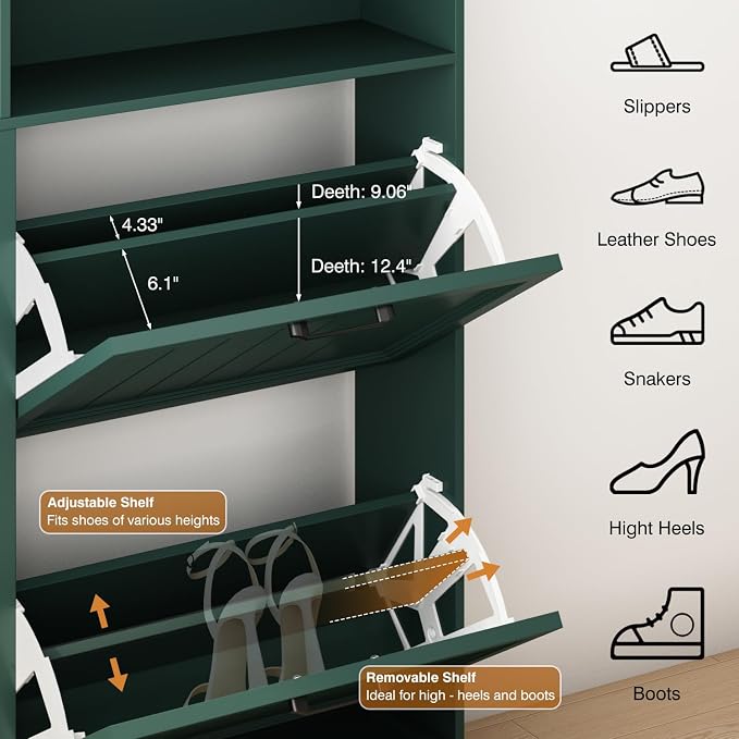 Shoe Storage Cabinet with 4 Flip Drawers, Narrow Slim Shoe Organizer - Image 5
