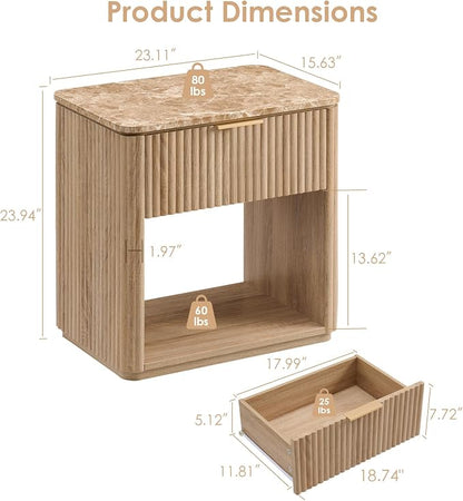 Fluted Nightstand Set of 2, Bedside Table - Image 3