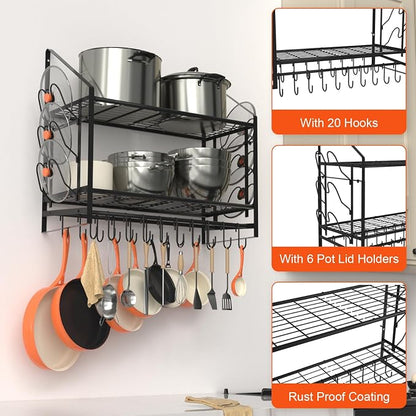 28 Inch Pot Rack Wall Mounted, 2 Tier Pots and Pans Organizer - Image 5