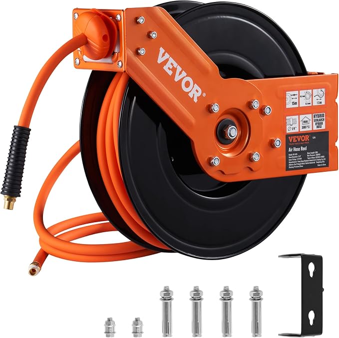 VEVOR Retractable Air Hose Reel 3/8 IN x 50 FT Hybrid Air Hose Max 300PSI | 5ft by VEVOR