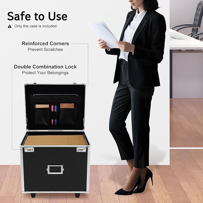 Locking Rolling File Box with Wheels, 19.2" L Portable Aluminum Alloy Storage - Image 4