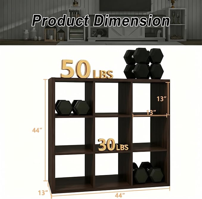 CTESNE【Wooden Thick Frame 9 Cube Storage Organizer Shelf - Image 3
