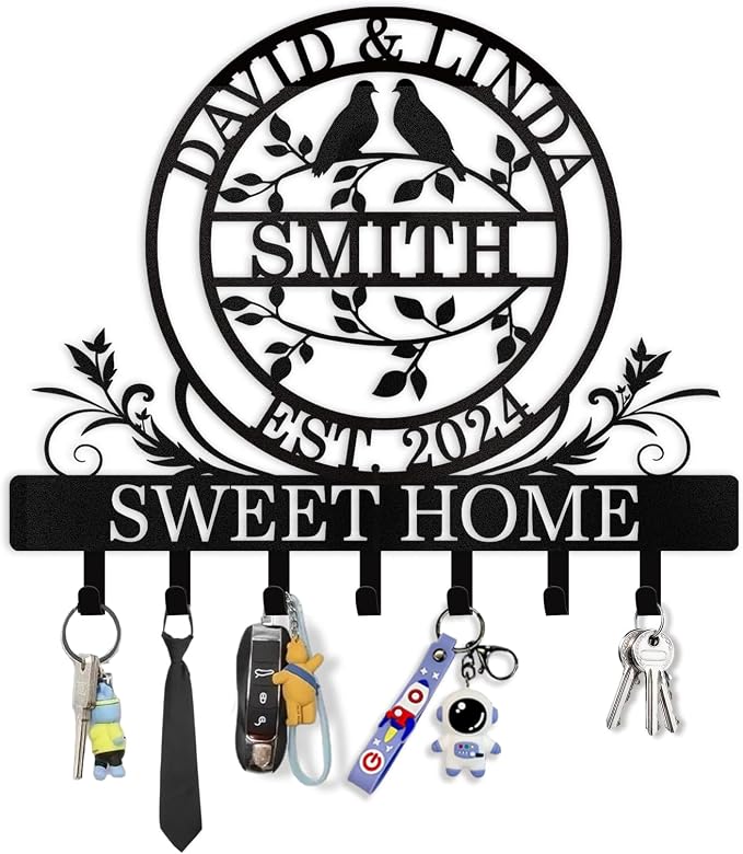 Key Holder for Wall, Personalized Couple's Name Key Rack Coat Rack, Metal Key by Dyoart