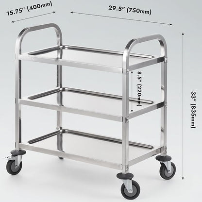 CURTA Stainless Steel Serving Trolley, Rolling Casters Brake Wheel, Commercial - Image 5