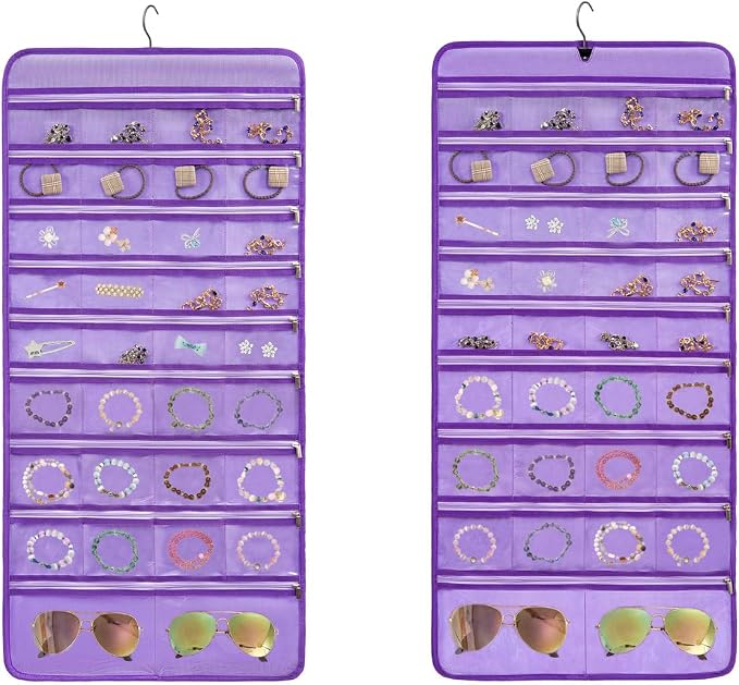Travel Jewelry Organizer Dual Sided Hanging Earring Holder Bracelet Storage by TEMUORG