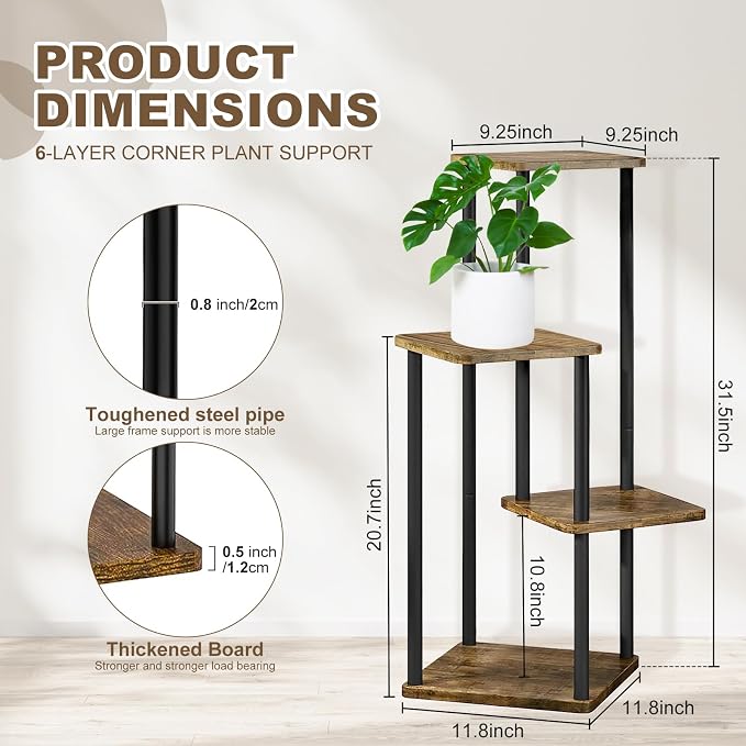 4 Tier Plant Stand Indoor, Thickened Metal Wood Corner Plant Shelf Stands - Image 2