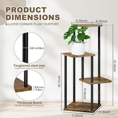 4 Tier Plant Stand Indoor, Thickened Metal Wood Corner Plant Shelf Stands - Image 2