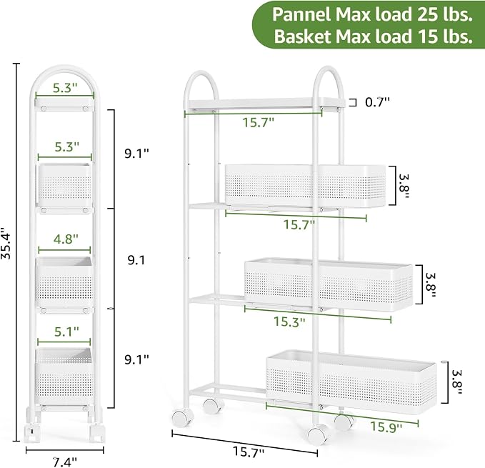 KINGRACK 4-Tier Slim Storage Cart - Image 8