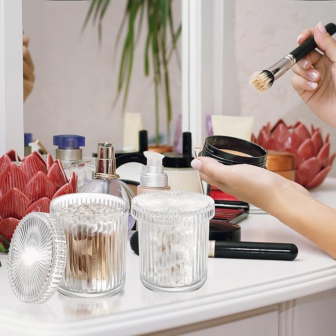 2 Pack Glass Qtip Holder with Lid, Qtip Dispenser Bathroom Storage Jars- Glass - Image 6