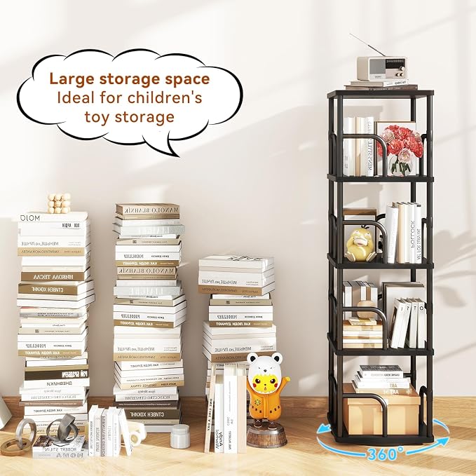 IBUYKE 5 Tier Rotating Bookshelf, Square Bookcases - Image 7