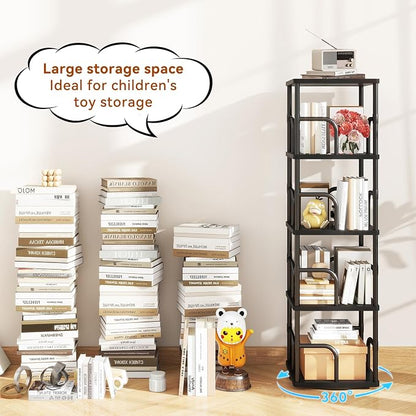 IBUYKE 5 Tier Rotating Bookshelf, Square Bookcases - Image 7