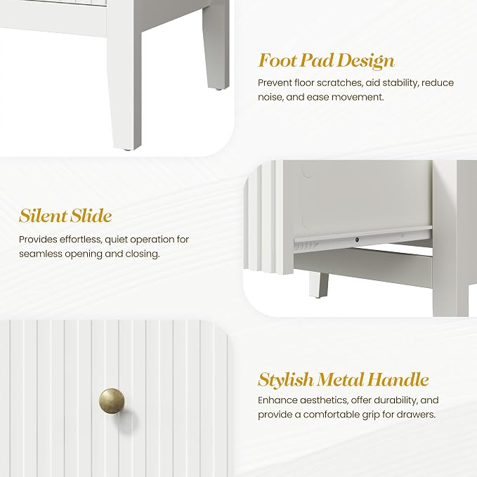 White Fluted 4 Drawer Dresser Set of 2 - Image 5