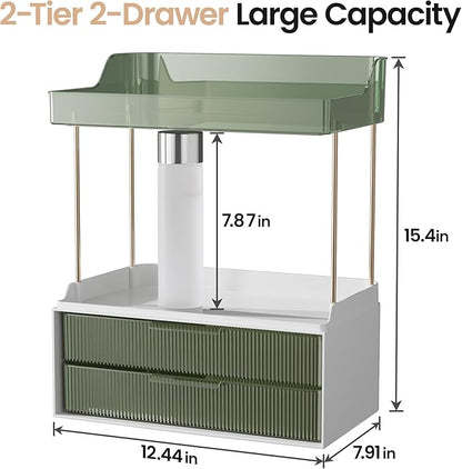 Delamu Bathroom Organizers and Storage, 2 Tier 2 Drawer Makeup Organizer - Image 2