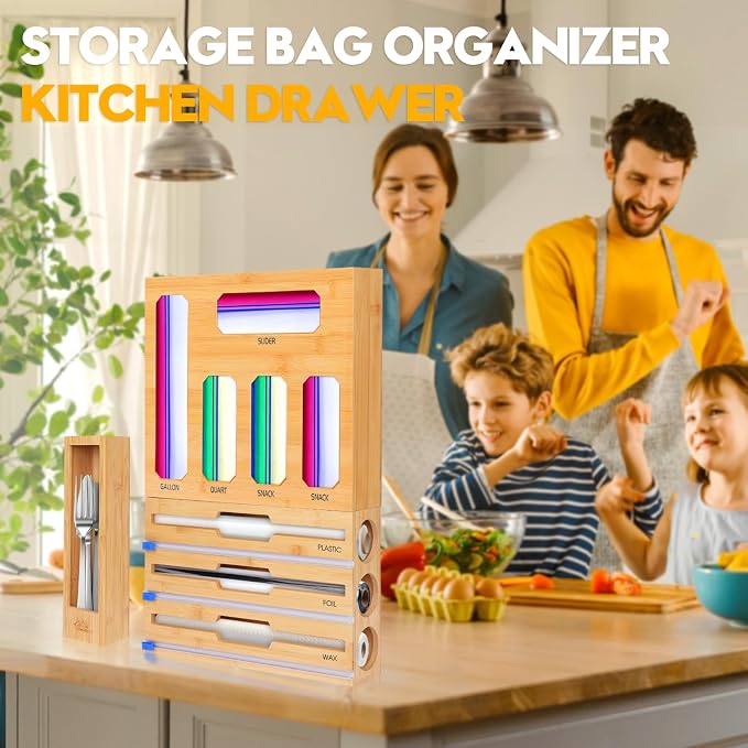 Bamboo Ziplock Bag Organizer for Kitchen Drawer & Wall Mount, Food Storage - Image 7